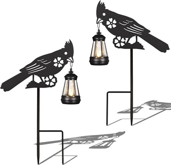 2Pack Solar Outdoor Garden Lights Stakes Solar Metal Flower Cardinal Lawn Deco Statue Patio, Outdoor Decor, Garden Decorations, Lawn Ornaments