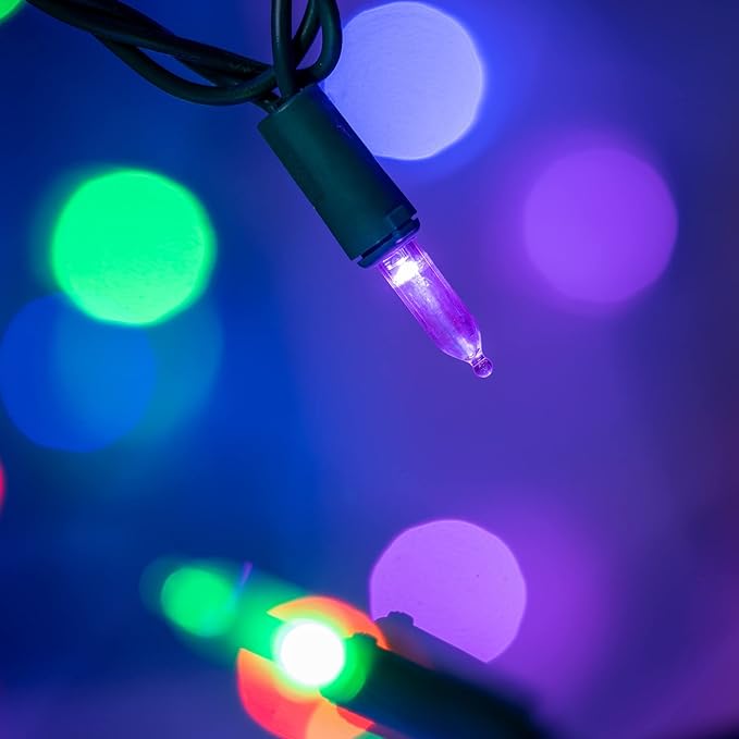 YULETIME Multicolor LED Christmas Lights with Green Wire, 33 ft 100 Count UL Certified Commercial Grade Holiday String Light Set (Multicolor - Green Wire)