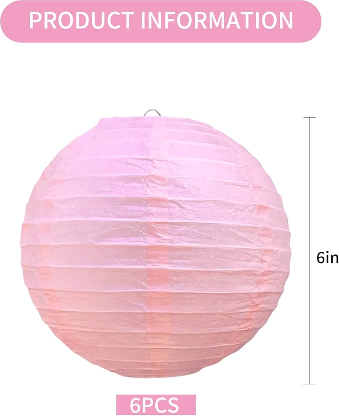 BEISHIDA 6-Inch Pink Round Paper Lanterns Hanging Decorative Chinese Paper Lanterns Lamp for Valentine Birthday Wedding Party Decoration and Baby Bridal Shower（6 Packs）