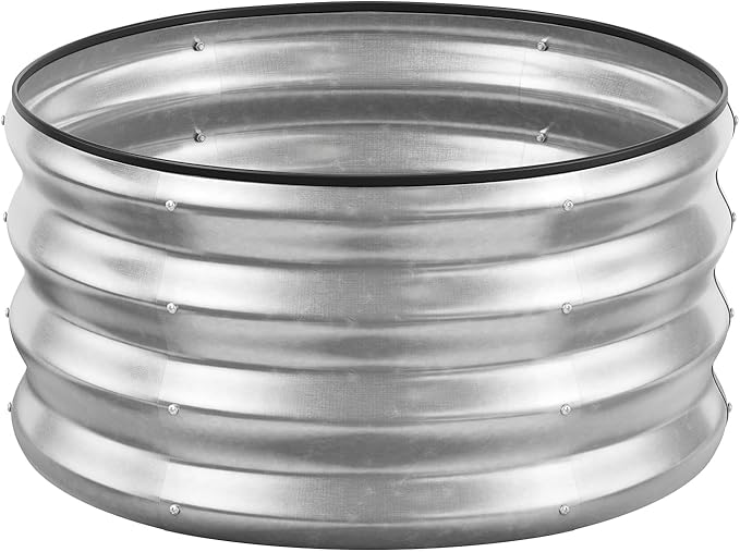 GreatBuddy 2x2x1 ft Round Galvanized Raised Garden Bed, Easy-Assembly Raised Bed with Anti-Cut Gloves & Tools, Rust-Proof Garden Bed for Outdoor, Vegetables, Herbs, Small Trees, Silver