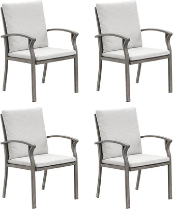 Patio Dining Chairs Set of 4, Aluminum Outdoor Dining Chairs with Thick Cushion, Patio Outdoor Chair Set for Table, Patio Chair Furniture Set for Deck, Backyard, Garden, Pool, Limed Oak
