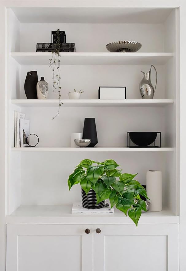 Hollyone Artificial Plants Potted Fake Plants in Black Ceramic Pot Faux Pothos Plants Indoor for Home Living Room Shelf Office Aesthetic Decor