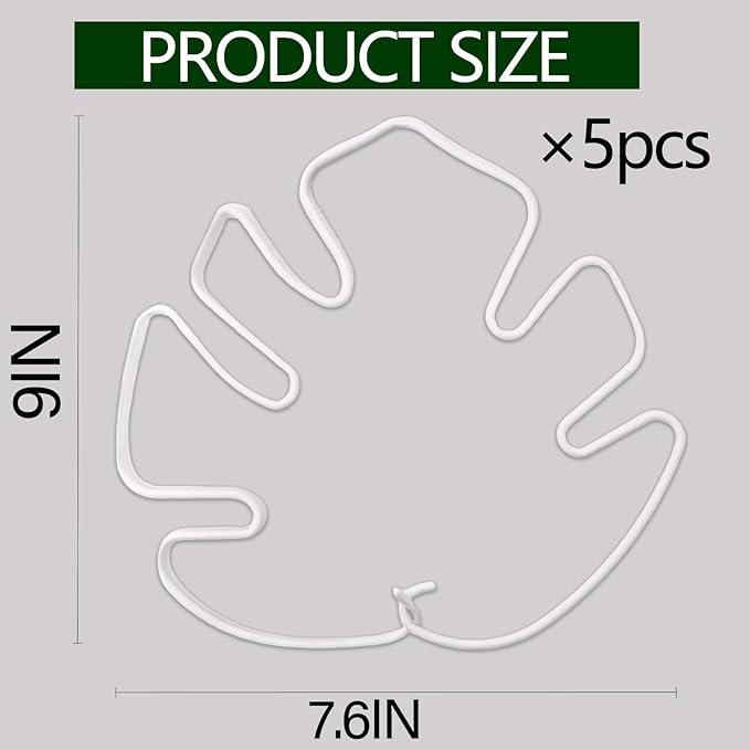 White Monstera Plant Stem Support - 5PCS 7.3x6.25in Durable Adjustable Garden Stake for Indoor Plants, Fishbone Cactus Holder, Innovative Leaf Clip Set, Ideal Tool for Healthy Plant Growth
