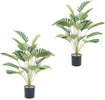 iAngeTou 2Pcs 28" Artificial Palm Trees in Pot - Faux Areca Plants for Indoor & Outdoor Decor, Perfect for Home, Office, Living Room, Kitchen, Balcony | Ideal Housewarming Gift