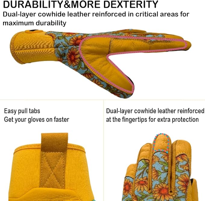 Thorn Proof&Puncture Resistant Gardening Gloves with Grip,Garden Glove for Women, Leather Yard Work Gifts