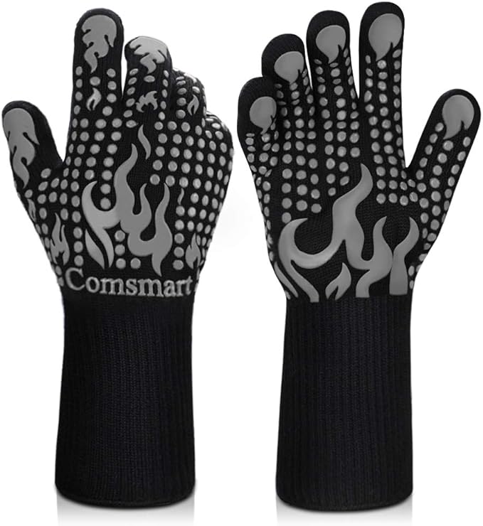 Comsmart BBQ Gloves, 1472F Heat Resistant Silicone Non-Slip Oven Mitts, Long Kitchen Gloves Perfect for Grilling, Cooking, Baking, Cutting