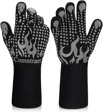 Comsmart BBQ Gloves, 1472F Heat Resistant Silicone Non-Slip Oven Mitts, Long Kitchen Gloves Perfect for Grilling, Cooking, Baking, Cutting