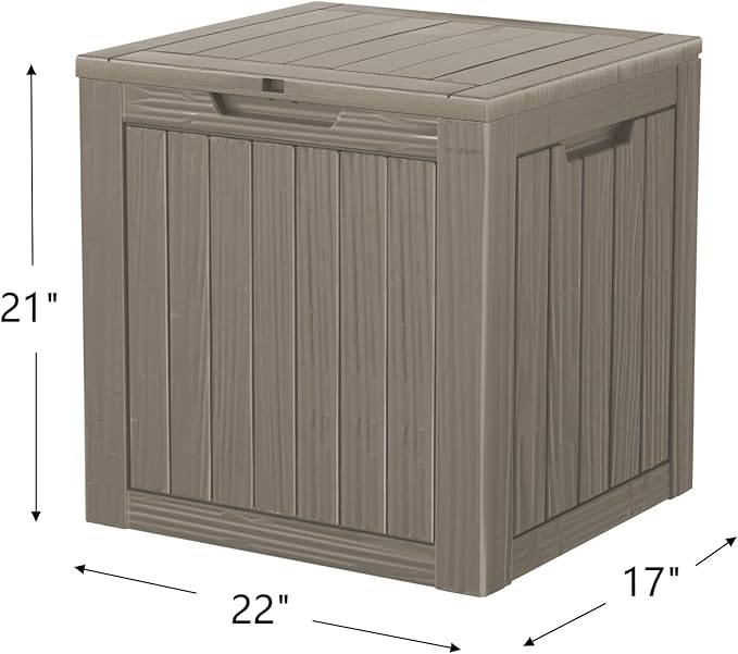 TARKARI 35 Gallon Lockable Resin Deck Box, Waterproof & UV-Resistant Outdoor Storage Box for Outdoor Cushion Storage, Garden Tools & Pool Accessories Storage, Gray