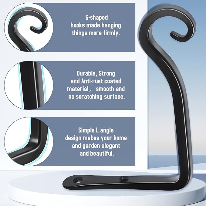 FEED GARDEN Hanging Plant Bracket 2 Pack 6 Inch Hand-Forged Plant Hangers for Outdoor with Screws