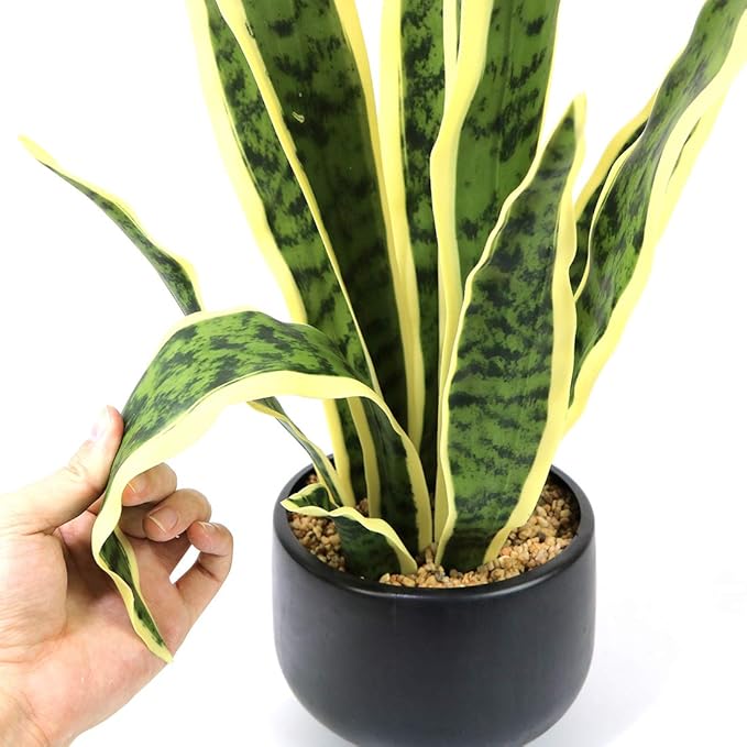 Bird Fiy Artificial Snake Plant 22.5" Faux Agave Fake Sansevieria Artificial Potted Plants for Indoor and Outdoor Home Office Décor
