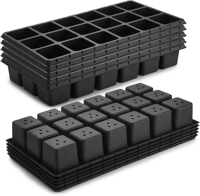 10 Pack 18 Cell Seed Starter Trays - 2.9 "Deep 3 Inch Big Cell Plastic Nursery Trays, 20" x 10", for 1020 Flat Trays Seed Germination, Planting Seedlings & Propagation