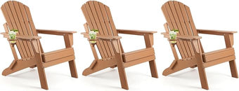FUNBERRY Folding Adirondack Chair Set of 3, All Weather HDPE Fire Pit Chairs with Cup Holder for Outdoor