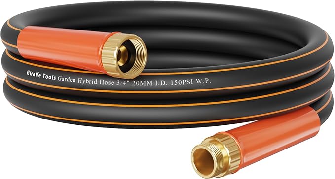 Giraffe Tools Garden Hose 12ft x 3/4", Heavy Duty Water Hose, Flexible, Hybrid Lightweight Hose with Swivel Handle, Male to Female Fittings, Burst 600 PSI