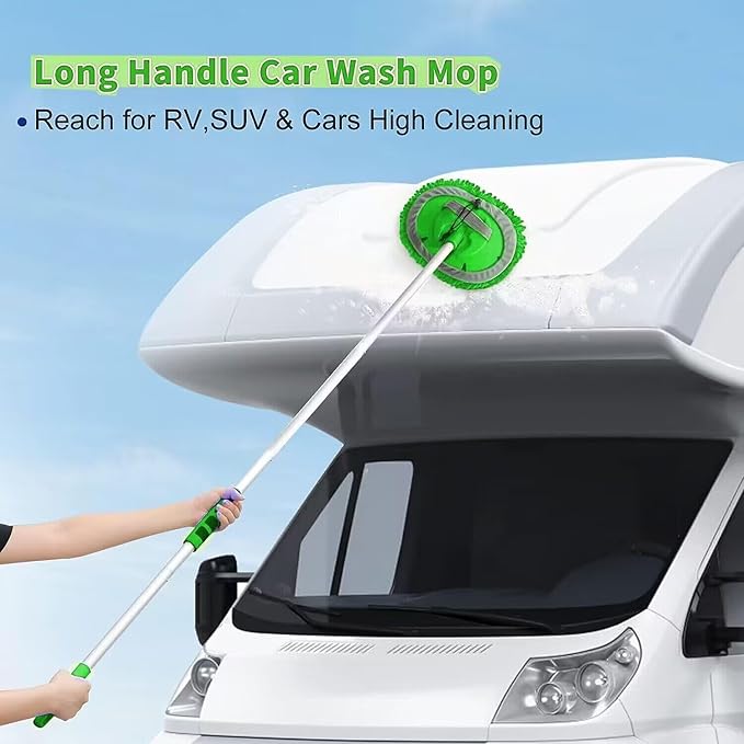 62'' Car Wash Brush with Long Handle, Scratch-Free Soft Bristles Sturdy Car Wash Mop, Complete Cleaning Brush Kit Wash Mitt Towel Windshield Squeegee Wheel Tire Brush for Car Truck RV Green