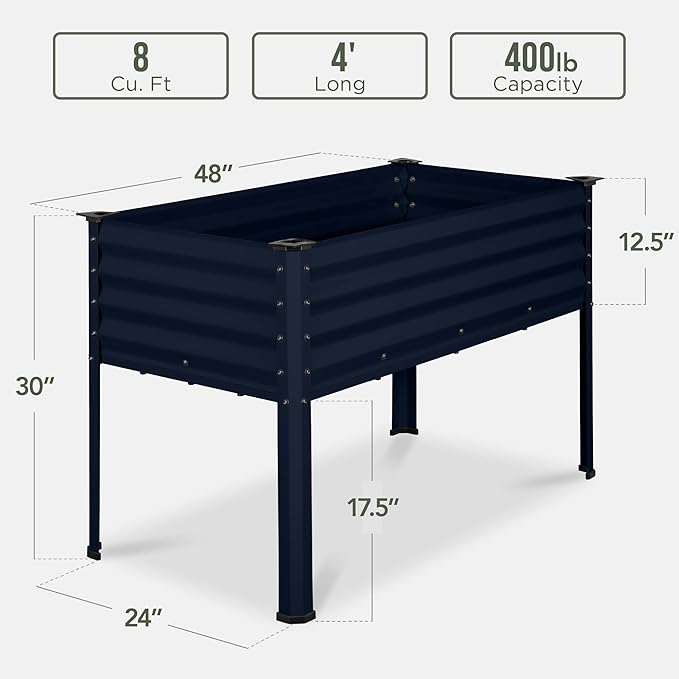 Best Choice Products 48x24x30in Galvanized Raised Garden Bed, Metal Elevated Planter Box, Vegetable Garden for Backyard, Patio, Balcony - Navy Blue