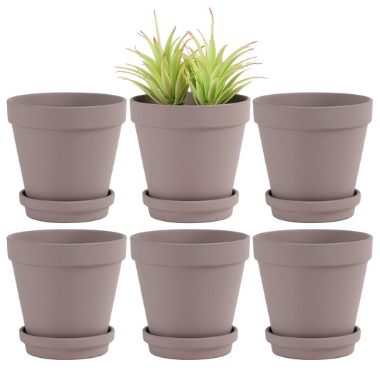 Yishang Large Terra Cotta Pots with Saucer- 6 Pack Large 6'' Terra Cotta Plant Pot with Drainage Hole, Flower Pot with Tray, Terracotta Pot for Indoor Outdoor Plant(Grey)