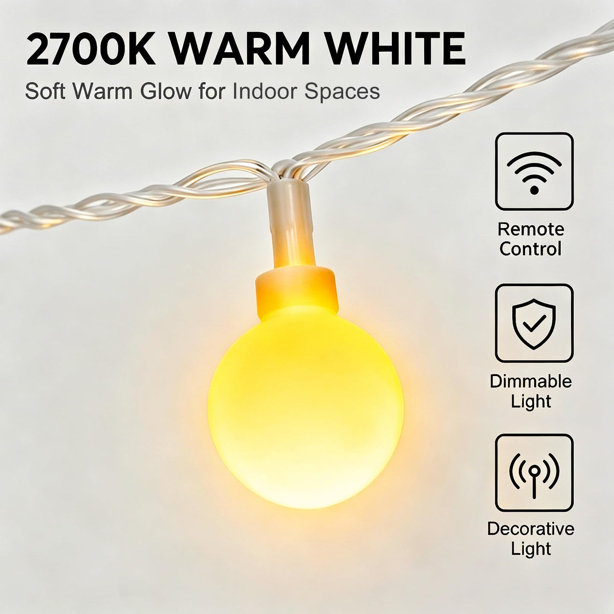 RaThun 65.6ft Globe String Lights with Remote for Indoor Bedroom Warm White