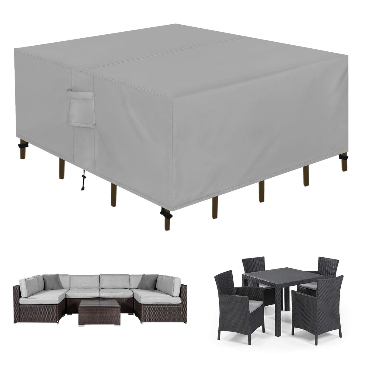 Easy-Going Square Patio Furniture Cover Waterproof Outdoor Dining Table and Chair Cover Anti-UV Outside Sectional Sofa Set Covers (126"L x 126"W x 32"H, Grey)