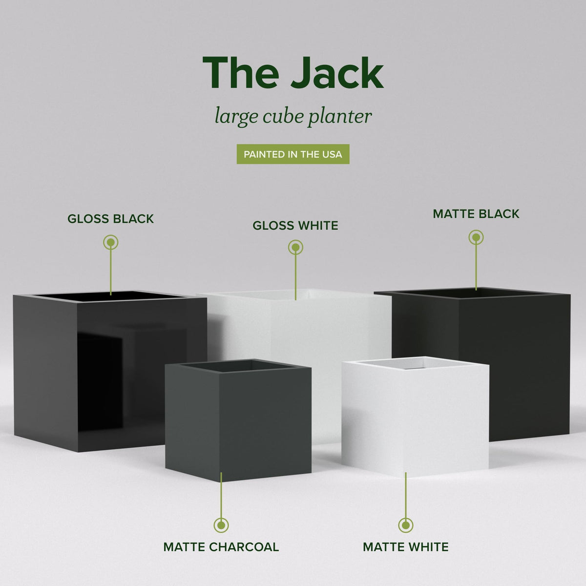 Greenline Jack Large Square Cube Fiberglass Planter, Modern Indoor/Outdoor