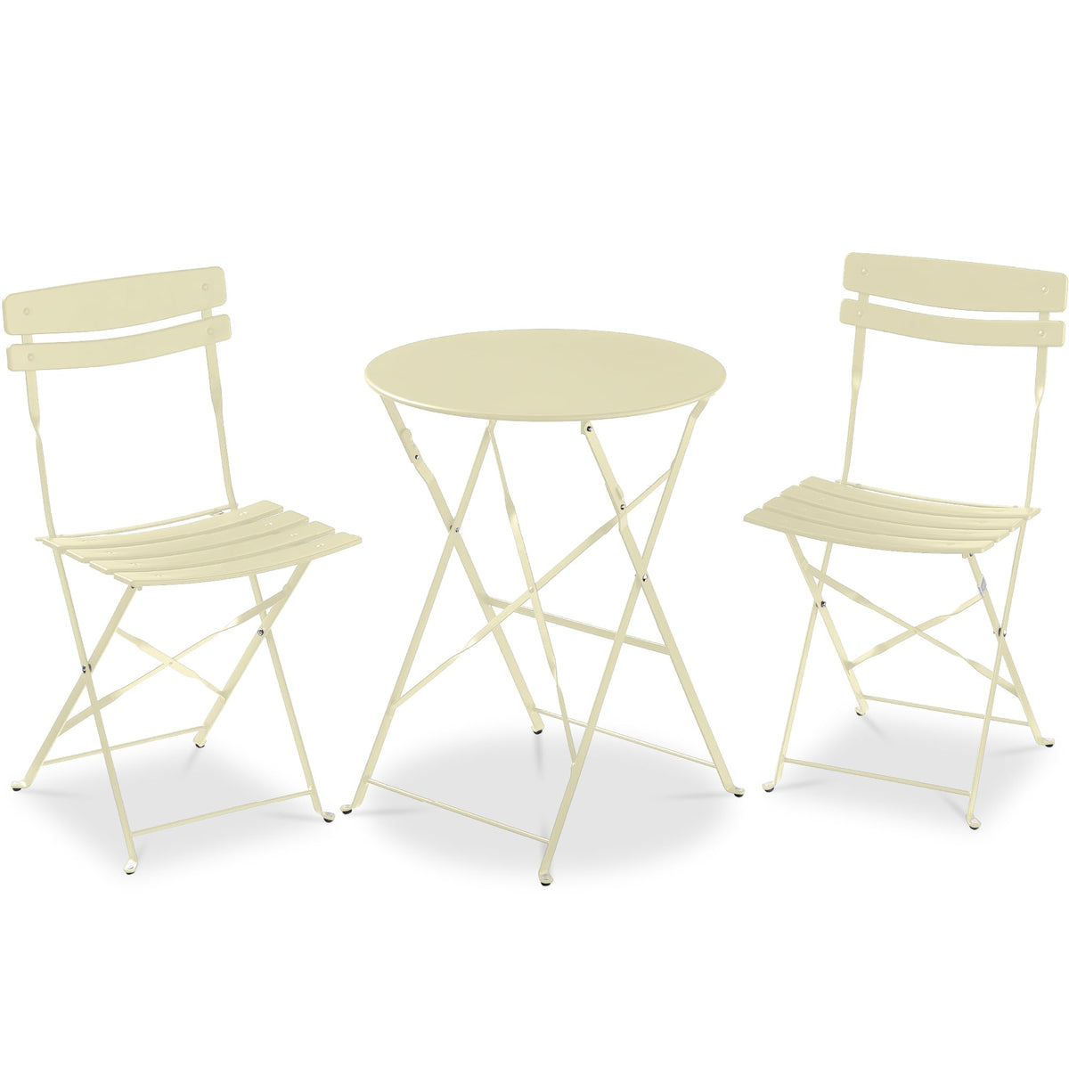 Best Choice Products 3-Piece Bistro Set, Space Saving Folding Design, Solid Steel, Outdoor Patio Furniture Set w/ 2 Chairs, Bistro Table - Cream