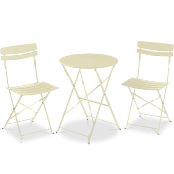 Best Choice Products 3-Piece Bistro Set, Space Saving Folding Design, Solid Steel, Outdoor Patio Furniture Set w/ 2 Chairs, Bistro Table - Cream