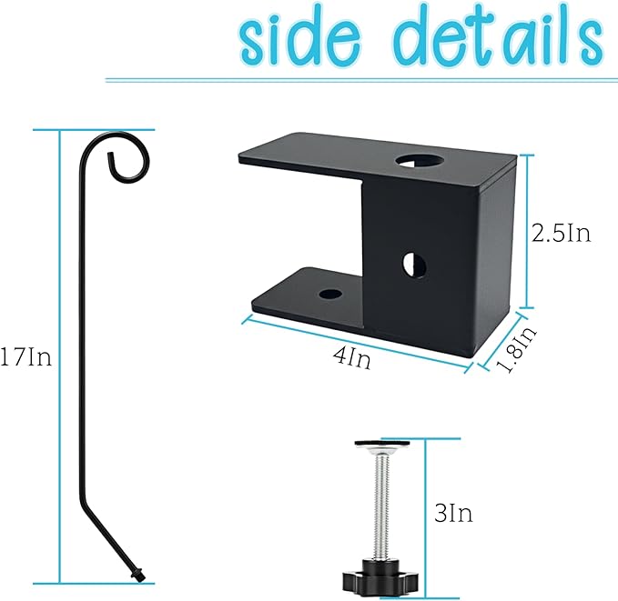 XINWXSS Deck Hook Rail Set of 2, 17 Inch Heavy Duty Deck Hook, 360 Degree Swivel Plant Hanger, Solid Metal Deck Hangers for Hanging Bird Feeders, Wind Chimes, Lanterns and Flower Pots, Black