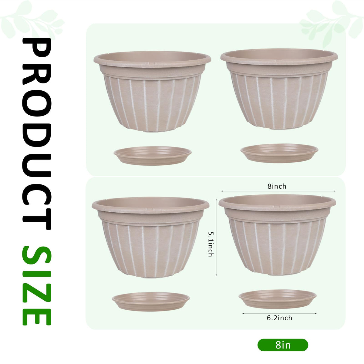 4 Pack Flower Pots,8 Inch Plants Pot,Planters Pot with Drainage Hole