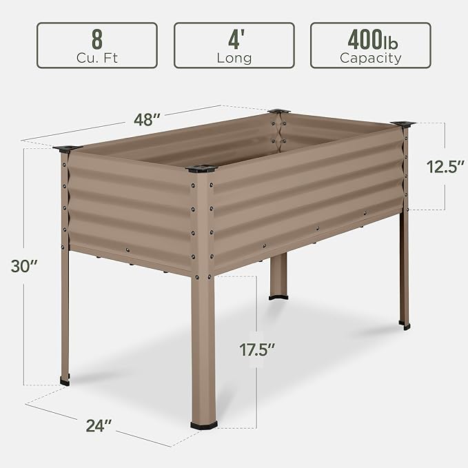 Best Choice Products 48x24x30in Galvanized Raised Garden Bed, Metal Elevated Planter Box, Vegetable Garden for Backyard, Patio, Balcony - Taupe