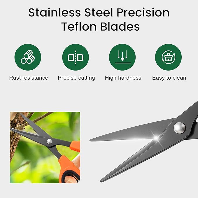 GROWNEER 3 Packs Trimming Scissors Teflon Coated Non Stick Blades Pruning Shears Gardening Hand Pruning Snips with Straight Stainless Steel Precision Blade