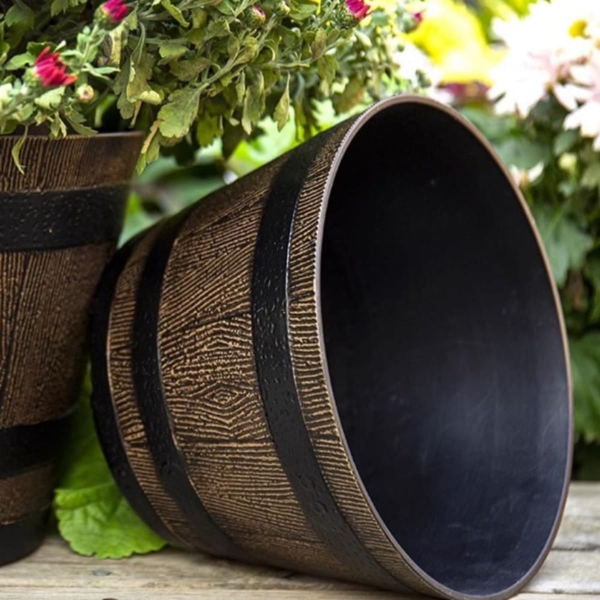 PotSonntag 15 inch Whiskey Barrel Planter (Walnut Brown)
