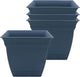 The HC Companies 6 Inch Eclipse Square Planter Pots with Drainage Holes & Attached Saucer, Lightweight UV-Resistant Plastic Indoor Outdoor Planters, 4-Pack Flower Pots, Garden Home Decor, Slate Blue
