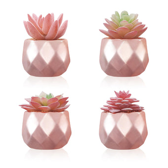 Tiita Mini Rose Gold Artificial Succulents in Pots, 4 Pack for Desk Decor