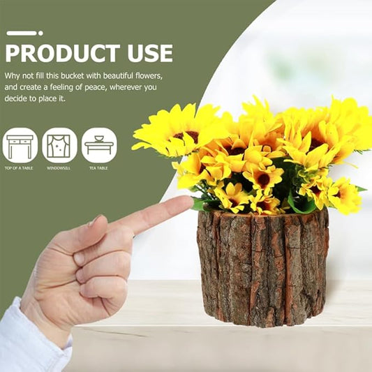 Housoutil 3PCS Wooden Bark Flower Pots, Rustic Farmhouse Planters, Light Brown Log Plant Containers, 3.54x3.54x3.14 Inch, Ideal for Succulents, Cacti, Home and Garden Decor, Weddings, and Holidays