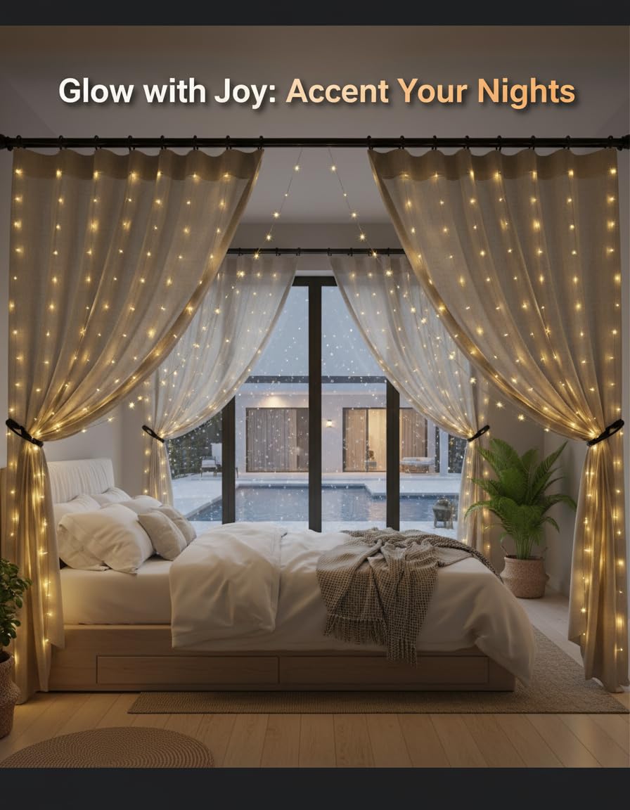 Curtain Lights for Bedroom & Romantic Decor - 300 LED Fairy String Lights with Remote, 8 Modes Timer, USB Plug in Waterproof for Cozy Backdrop Wedding Indoor Wall, 9.8ft x 9.8ft, Hanging Lights