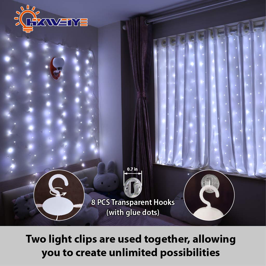 HXWEIYE Short Curtain Lights, 3.3x5FT 96LED, Battery Powered, Timer