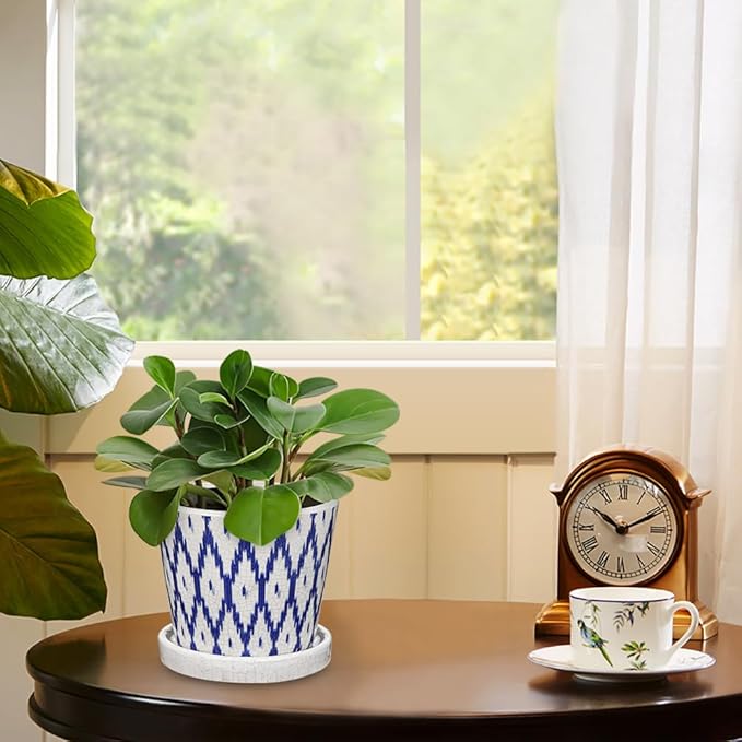 Ceramic Pot for Plants, 5.5 Inch Planter with Saucer and Drainage Hole for Indoor Plants, Ice Crack Vintage Flowers Plant Pots for Succulent Orchid Snake Plants Flower (Blue)