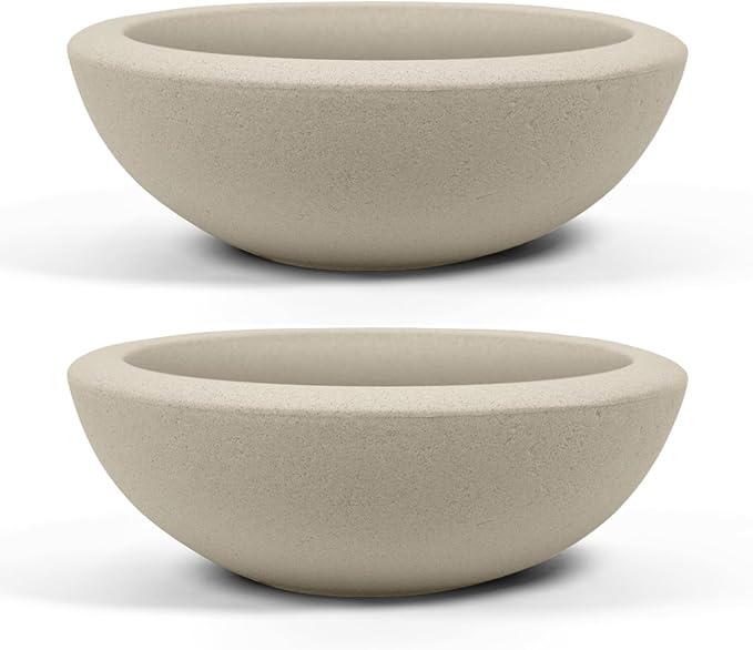 ARBORA 26" Santorini Bowl 2-Pack with Classic Cream Finish - Polyresin Indoor and Outdoor Planter2, Durable, Weatherproof, Lightweight, Large Plant Pots for Patio, Garden, Deck, Entryway