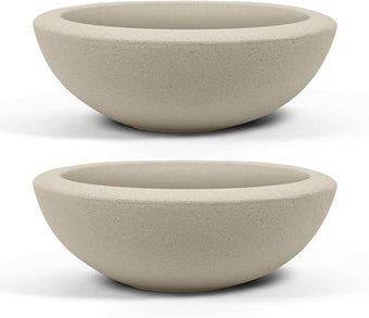 ARBORA 26" Santorini Bowl 2-Pack with Classic Cream Finish - Polyresin Indoor and Outdoor Planter2, Durable, Weatherproof, Lightweight, Large Plant Pots for Patio, Garden, Deck, Entryway
