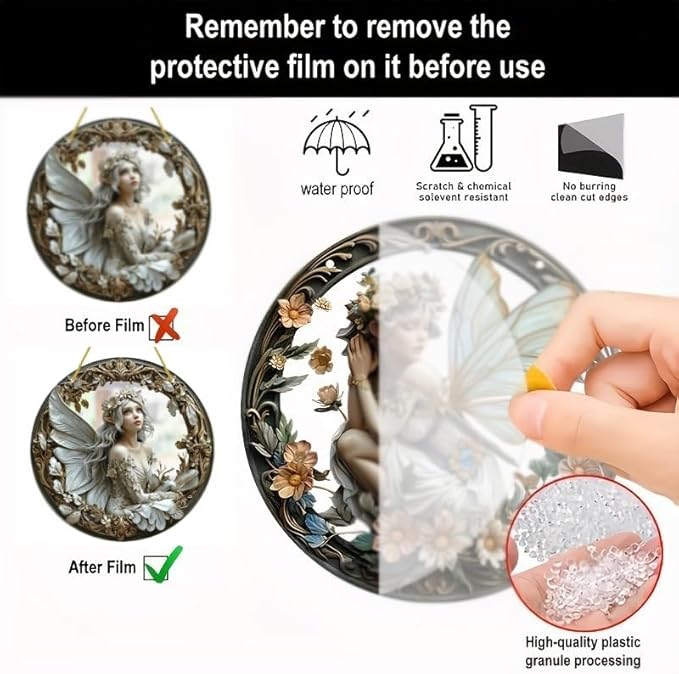 Flower Fairy Garden Decorations Angel Wing Christmas Halloween Deco Statue Art Elf Sculpture Hanging Craft for Outdoor Yard Courtyard Lawn Patio Window Acrylic Ornament Home Gift (D,S: 6*6 IN)