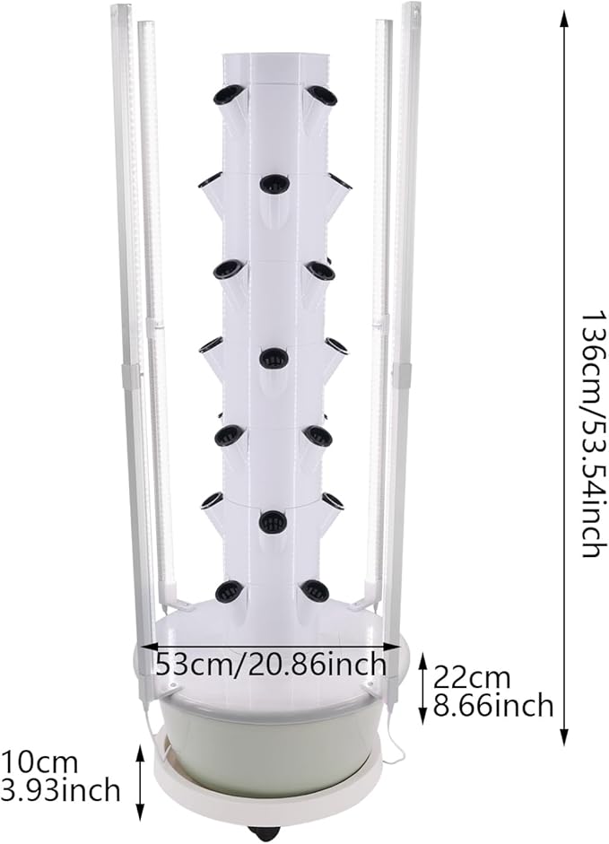 Hydroponic Growing System, 28-Plant Vegetable Planter Tower with LED Light, Outdoor Indoor Garden Vertical Planter Germination Kit with Water Pump, Intelligent Water Circulation & Timer Function