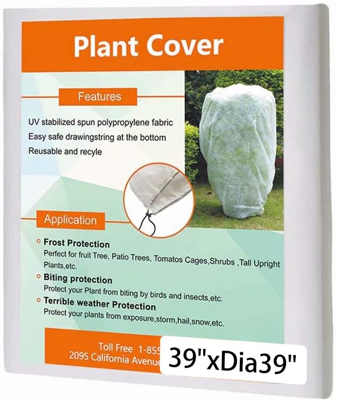 Agfabric Plant Covers Freeze Protection 39''Hx39''Dia 0.55oz Plant Frost Protection Covers Garden Plant Cover Drawstring Bags Winter Frost pests Protection,White