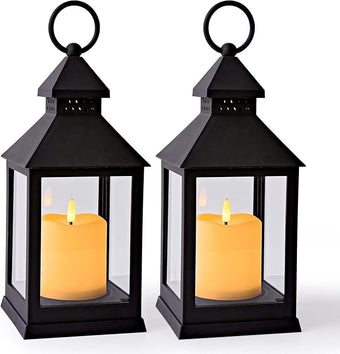 Vintage Lantern Decorative LED Flickering Flameless Candle with Timer, Battery Powered LED Decorative Hanging Lanterns for Indoor Outdoor Garden Yard Home Decor(2 Pack)