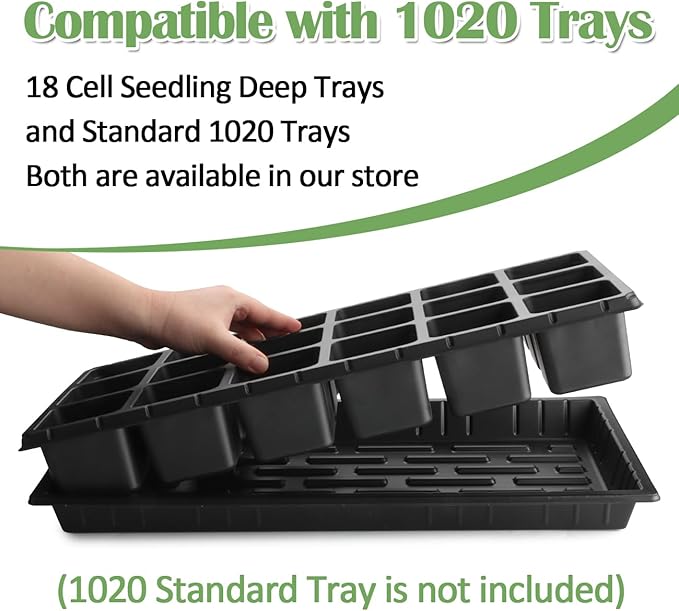 10 Pack 18 Cell Seed Starter Trays - 2.9 "Deep 3 Inch Big Cell Plastic Nursery Trays, 20" x 10", for 1020 Flat Trays Seed Germination, Planting Seedlings & Propagation
