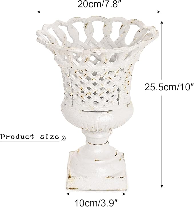Sungmor Heavy Duty Cast Iron Urn Planter, Beautiful Hollow Trophy Design Tall Orchid Flower Pot, Large Decorative Plastic Flowers Plants Bouquets Vase, Rustic French Country Pot for Home or Garden