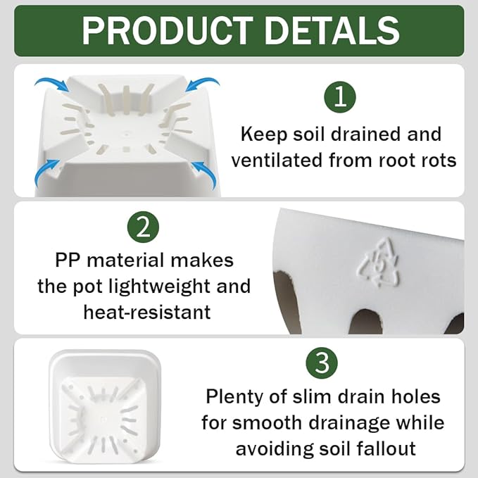 80 Pcs Nursery Pots 4 Inch, Plastic Seed Starting Pot with Drainage Holes, Small Sturdy Seedling pots for Planting, Succulents, Transplanting, Cuttings (White)