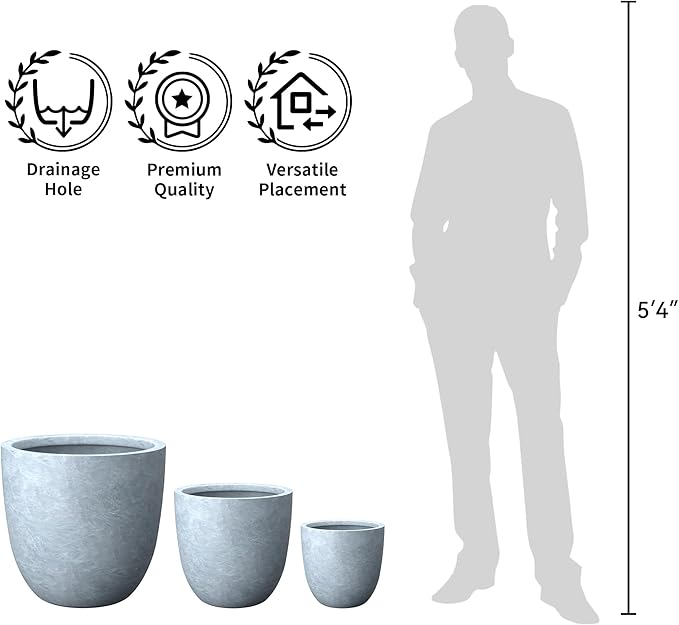 Kante Round Concrete Planter Set of 3, Large Outdoor Indoor Plant Pots with Drainage Hole, 10/14/18-Inch Diameter Flower Pots for Patio, Garden and Home, Slate Gray