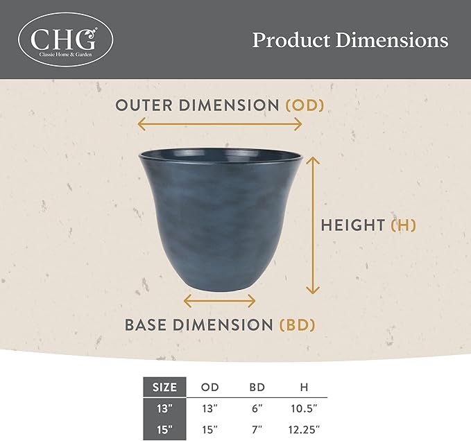 Classic Home and Garden Honeysuckle Resin Planters - Lightweight Indoor & Outdoor Plant Pots - UV-Resistant Plastic Flower Pots - Pot Planters for Flowers & Herbs (13” Bamboo)