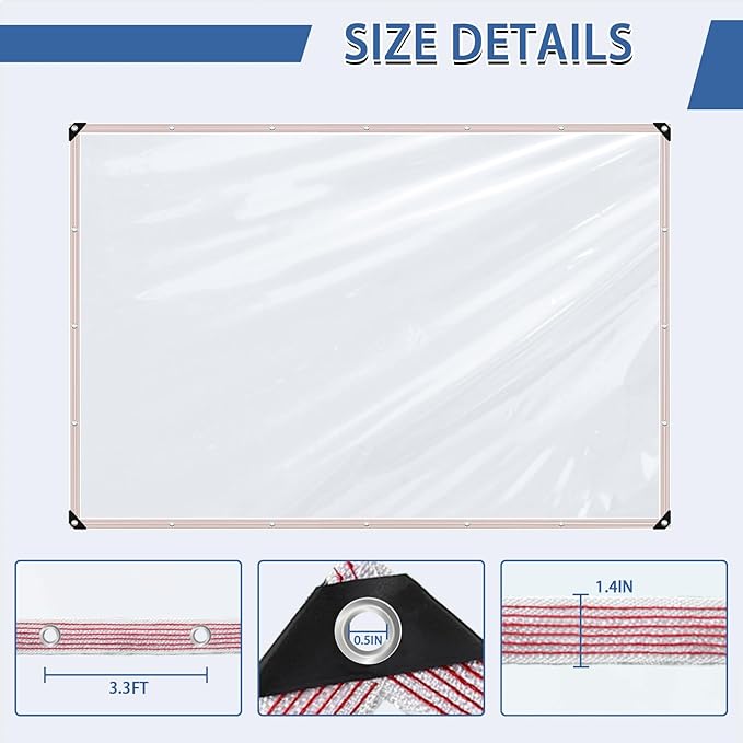 Clear Tarp Waterproof with Grommets 6x6ft,Transparent Tarpaulin Large (Small),Heavy Duty PVC Vinyl Tarps Cover for Outdoor/Camping/Plant/Garden/Chicken Coop