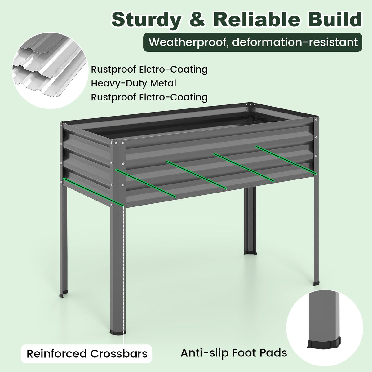 GIANTEX Raised Garden Bed with Legs & Greenhouse Cover, 44x22x60 Elevated Metal Planter Box with Roll-up Door, Outdoor Mini Greenhouse for Vegetable Flower Herb Patio Balcony (Gray,2)