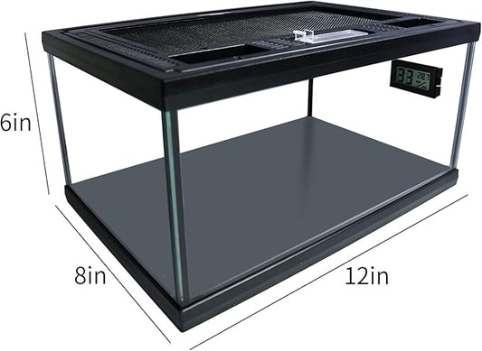 Reptile Glass Terrarium Tank 12"*8"*6",Small Cage Full View with Top Screen Ventilation Habitat Enclosure for Tarantula,Frog,Gecko,Insects,Spiders,Snakes,Hermit Crab,Turtle,Ball Python